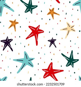 Sea stars seamless pattern. Marine pattern with sea stars on a white background. Vector illustration 