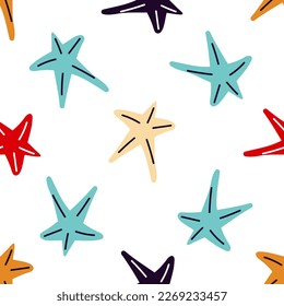 Sea stars seamless pattern. Marine pattern with sea stars on a white background. Vector illustration 