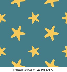 Sea stars, seamless pattern, vector. Sea stars on a blue background.