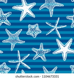 Sea stars seamless vector print. Aloha, Hawaii, party. Hand drawn elements. Home decor. Textile design.