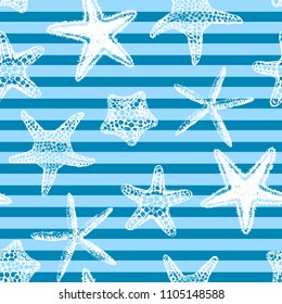 Sea stars seamless vector print. Aloha, Hawaii, party. Hand drawn elements. Home decor. Textile design.