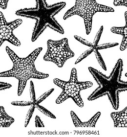 Sea stars seamless vector print. Aloha, Hawaii, party. Hand drawn elements. Home decor. Textile design.