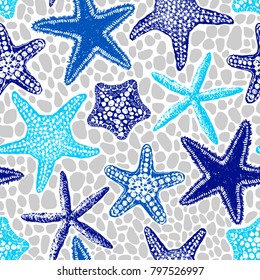 Sea stars seamless vector print. Aloha, Hawaii, party. Hand drawn elements. Home decor. Textile design. Gold sand.