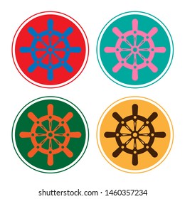 Sea steering wheel icon silhouette color chetyre pieces flat style