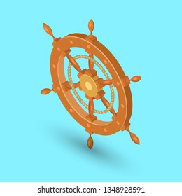 Sea steering wheel. A ship steering wheel on the isolated background.Element for design.3D. Isometry. A vector illustration in flat style.