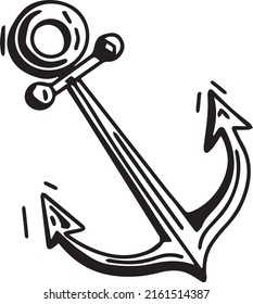 sea ​​anchor Stickers summer doodle sketch hand drawn line graphic black and white big set of separate elements separately on a white background umbrella pineapple anchor sun