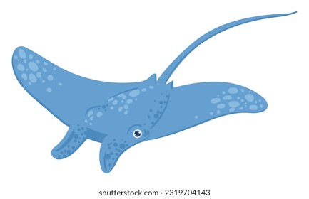 Sea stingray. Cartoon swimming stingray, cute ocean animal. Salt water animal flat vector background illustration