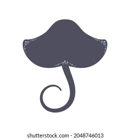 Sea stingray, cute rhombus, gray with a tail, a marine inhabitant. Vector illustration isolated on a white background