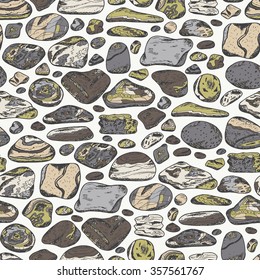 Sea stones seamless pattern. Hand drawn doodle sea pebbles - vector illustration