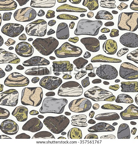 Sea stones seamless pattern. Hand drawn doodle sea pebbles - vector illustration