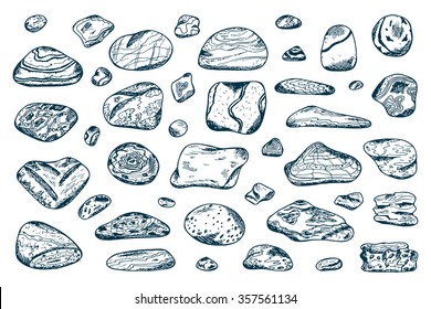 Sea stones set. Hand drawn doodle Sea Pebbles - vector illustration