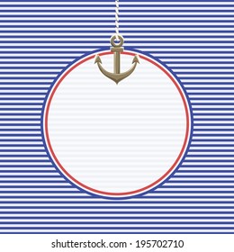 Sea striped background with anchor. Maritime style. Vector illustration.