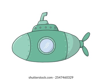 Sea submarine doodle, nursery cartoon illustration for prints, cards, posters, banners, invitations, apparel decor, etc. EPS 10