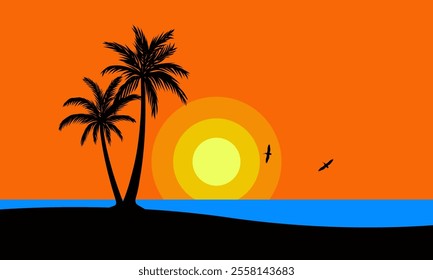 Sea Summer background on a sunny day with coconut Tree silhouette