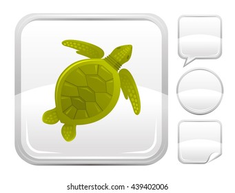 Sea summer beach and travel icon with sea turtle on square background and other blank button forms - speaking bubble, circle, sticker
