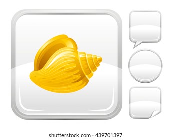 Sea summer beach and travel icon with tropical sea shell on square background and other blank button forms - speaking bubble, circle, sticker