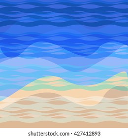 Sea, summer, beach, vacation background. Vector illustration. The waves of the sea and rippled sand of the beach