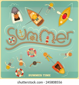 Sea Summer Card. Top View. Vector Illustration.