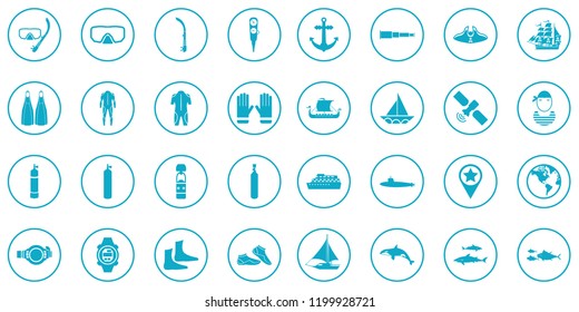 Sea Summer Driving Icon Vector Set.