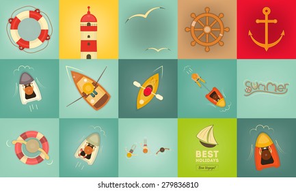 Sea Summer Icons. Layered file. Vector Illustration.