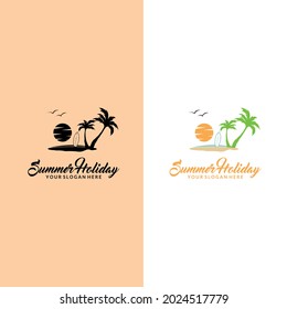 sea and summer logo, icon and illustration. summer logo on the tourism theme with palm trees sea and the inscription summer holidays