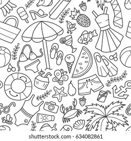 Sea and summer. Seamless pattern. Doodle and cartoon style