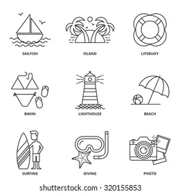 Sea and summer vector icons set modern line style