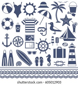 Sea And Summer Vector Silhouette Icons  
