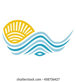 Sea and sun. Abstract nature decorative element. Vector illustration.