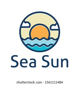Sea Sun Beach Landscape Logo Illustration