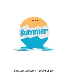 The sea, the sun and the birds. Vector summer logo.