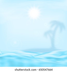 Sea and the sun with blurred palm tree. EPS10 vector