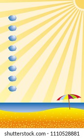 The sea and the sun. Cartoon stylized landscape. Can be used as a backing for a card, list or flyer. Vector picture.