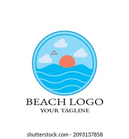 Sea, Sun, Cloud And Circle Best For Beach Logo Template Vector Eps 10