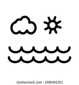 Sea, sun, cloud icon line thin vector.