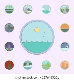 Sea and sun colored in circle icon. landscapes icons universal set for web and mobile