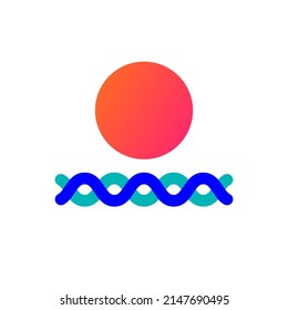 Sea and sun geometric logo. Sun and ocean sign. Vtctor minimal illustration for summer resort