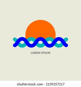 Sea and sun geometric logo. Sun and ocean sign. Vtctor minimal illustration for summer resort