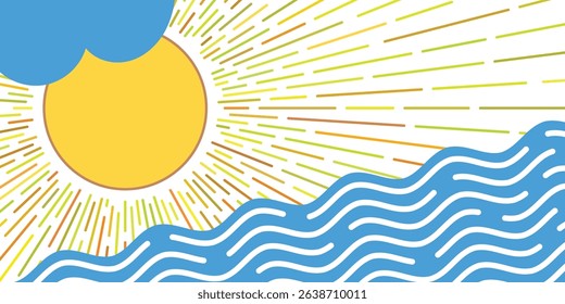 Sea and sun, geometric stylization, summer vacation, vector drawing