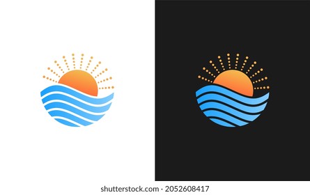 sea ​​and sun logo design elements