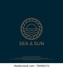 Sea and Sun logo illustration logo template. Luxury style logo template.