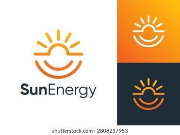 sea ​​wave with sun logo. simple line art circle nature beach vector design concept