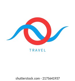 Sea and sun minimal logo. Summer landscape simple icon. Sun and wave geometric sign