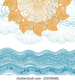 Sea and sun nature pattern background vector illustration