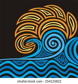 Sea and sun pattern abstract nature background black blue yellow vector illustration