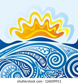 Sea and sun pattern vector illustration