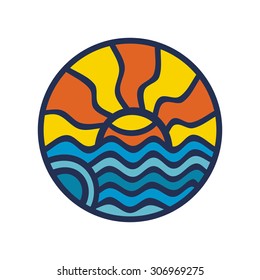 Sea and sun round design element vector illustration