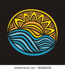 Sea and sun round nature pattern design element vector illustration