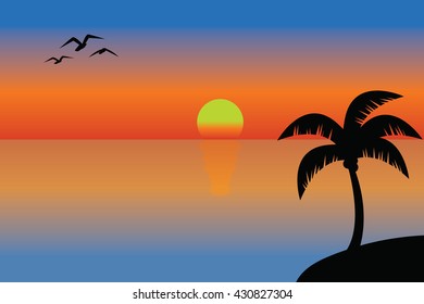 sea sun set vector illustration