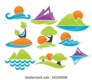 sea and sun, vector collection of landscape and vacation symbols